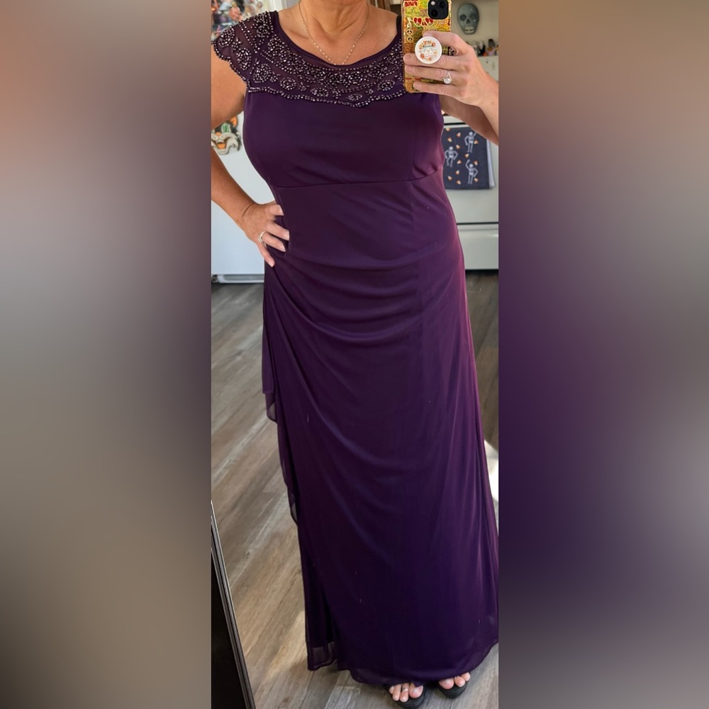 MSK Embellished Cap-Sleeve Maxi Dress in Deep Purple